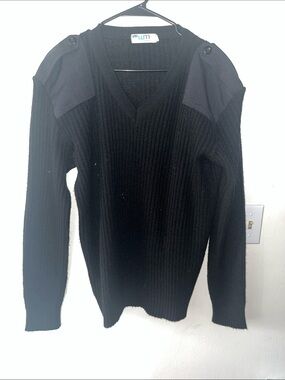 Men’s Black Ribbed V-Neck Sweater with Shoulder Epaulettes